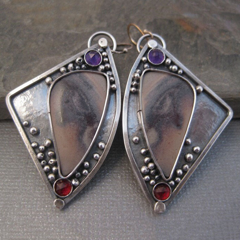 Wholesale Creative Flower Inlaid Purple Diamond Luxury Antique Silver Round Swing Earrings